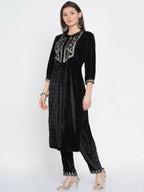 Women Republic Black Velvet Embroidered Kurta With Pants - Distacart