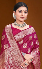 Sangam Prints Dark Pink Silk Woven Work Traditional Saree