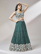 House of Panchhi Teal Georgette heavy Sequinse embroidery Lehenga choli & Dupatta