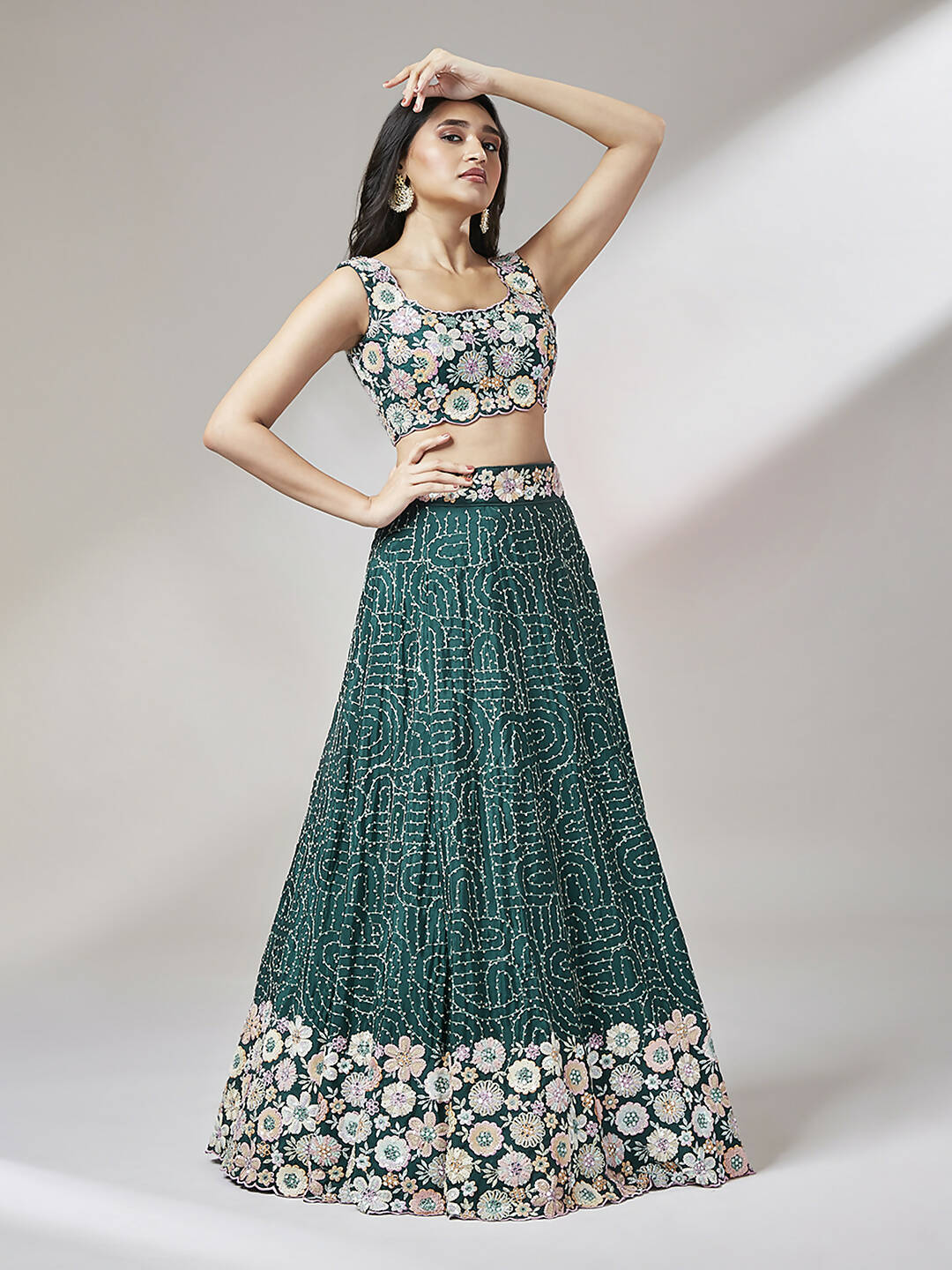 House of Panchhi Teal Georgette heavy Sequinse embroidery Lehenga choli & Dupatta