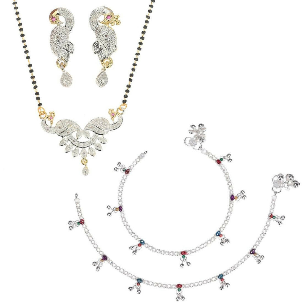 AanyaCentric Gold-plated Mangalsutra Pendant Earring Set & Silver Plated Anklet - Distacart