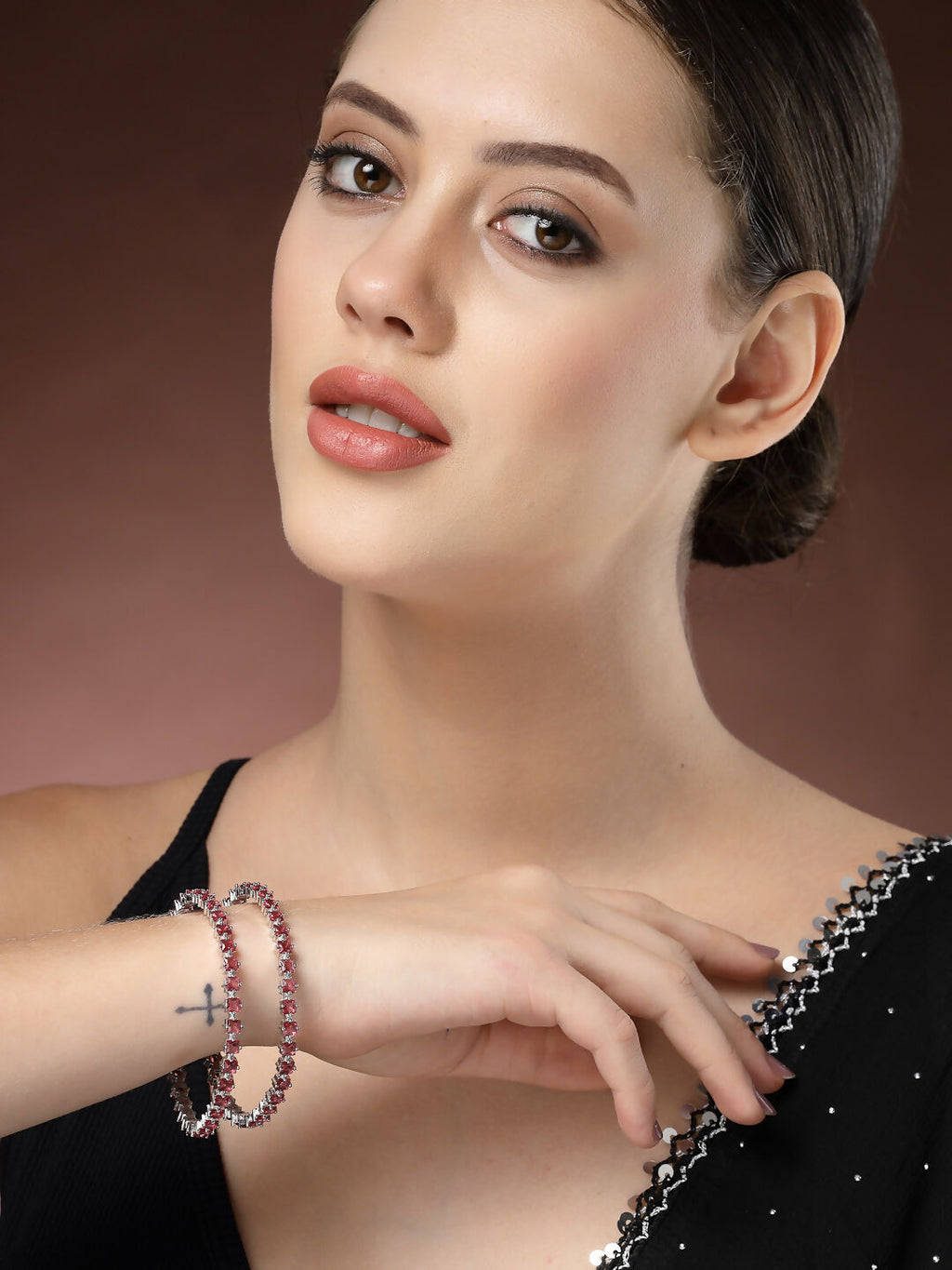 NVR Women's Set of 2 Pink CZ Stone-Studded Handcrafted Bangles - Distacart