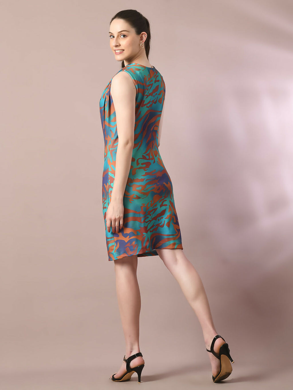 Myshka Women's Multi Printed Cowl Neck Bodycon Party Dress - Distacart