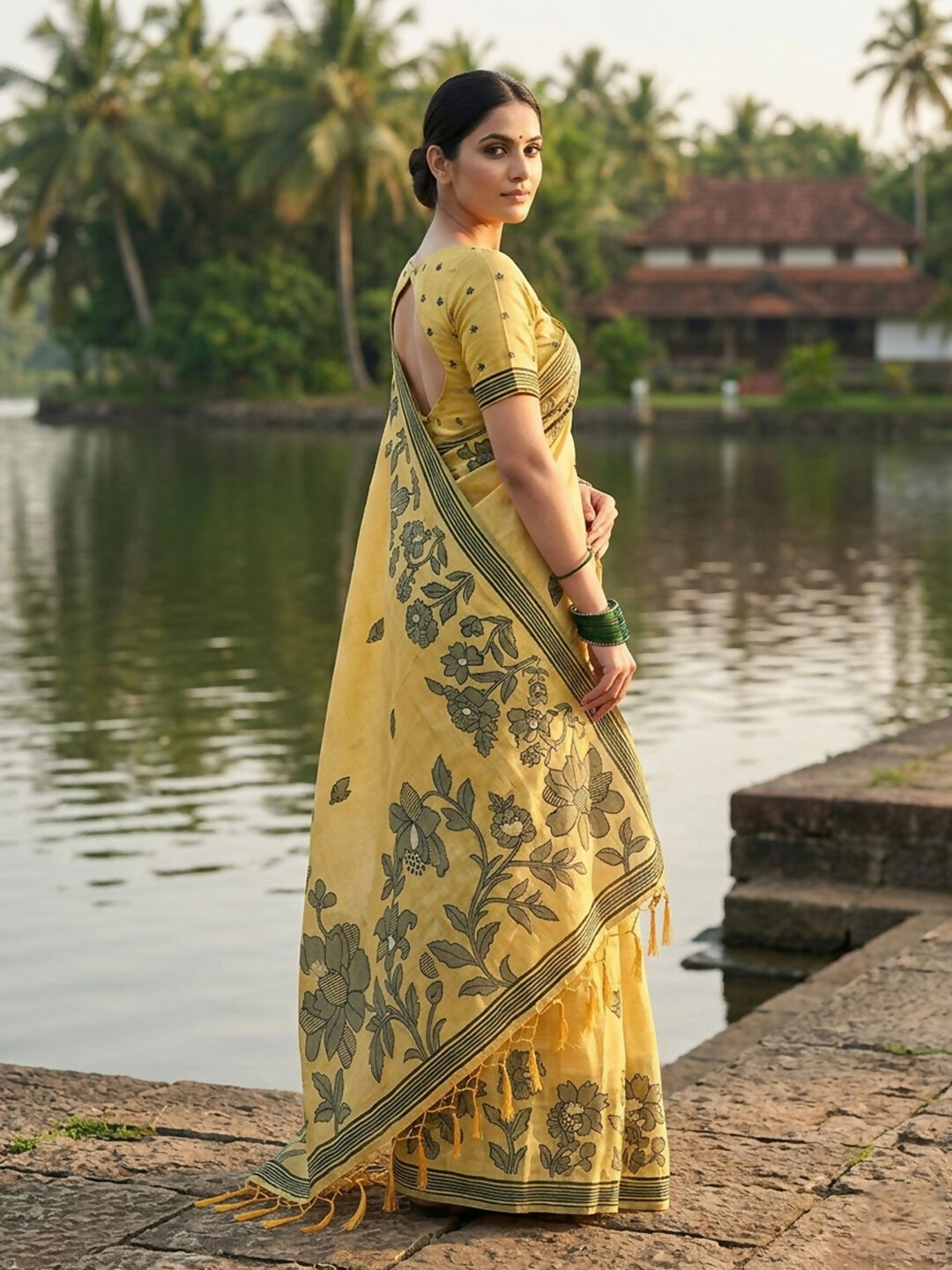 Shree Shyam Fashion Yellow Linen Cotton Saree - Distacart