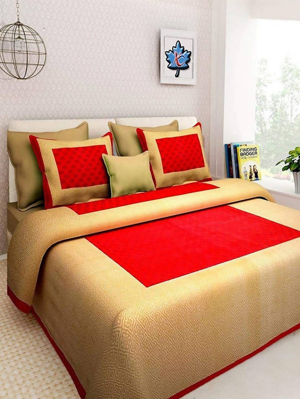 Vamika Printed Cotton Cream & Red Color Bedsheet With Pillow Covers (LEOC_GADD_R)