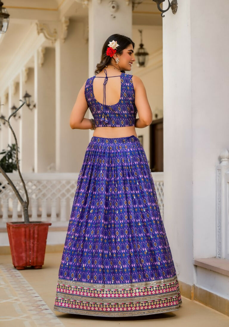 Wedding Partywear Royal Blue Slim Georgette Lehengha Choli With Dupata - Agnidhara