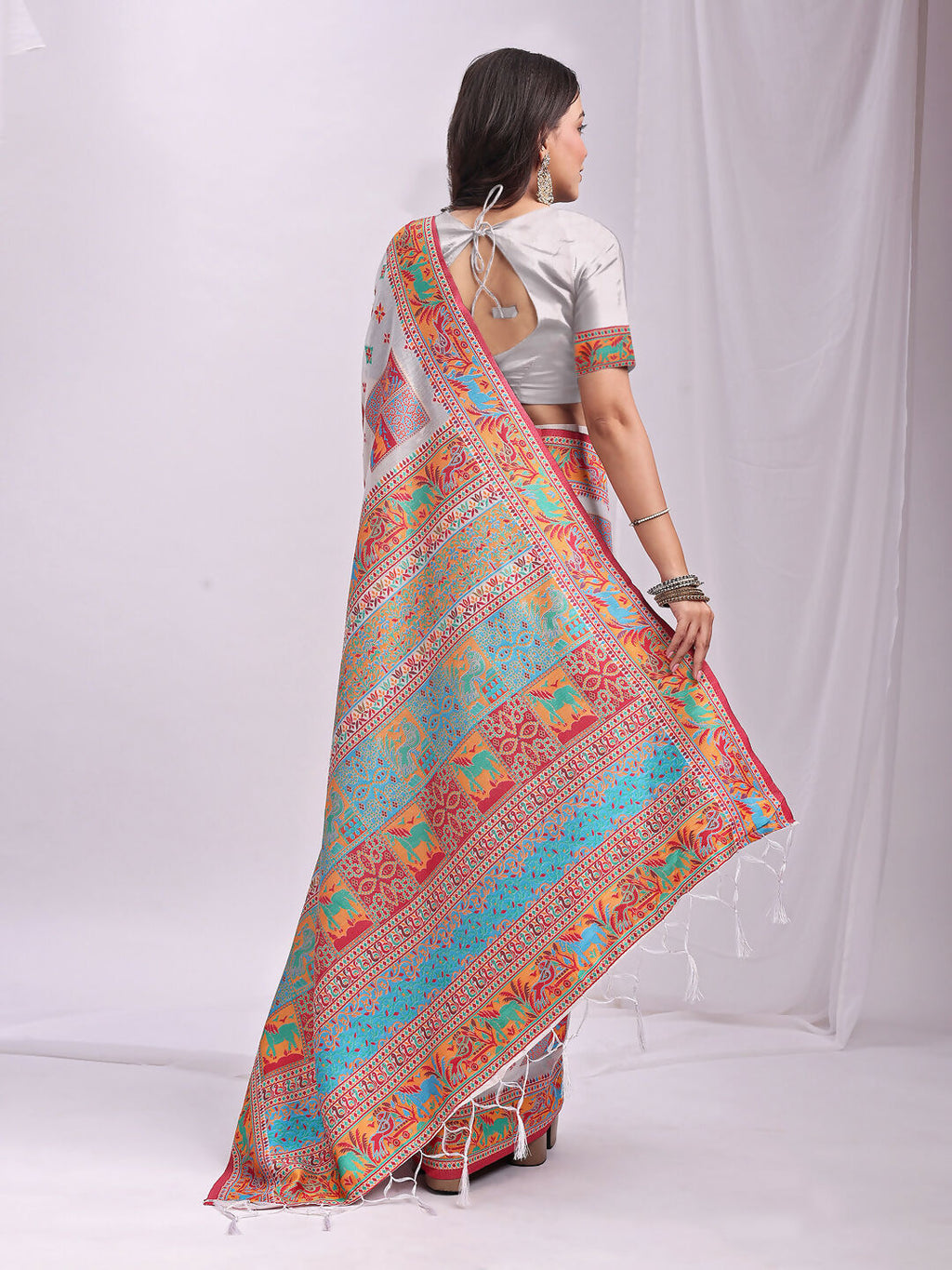 Shree Shyam Fashion Vastraloom White Linen Cotton Saree