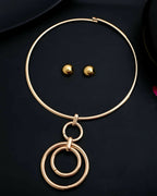 VOJ Gold-Polished Western Hasli with Studs Earrings Set