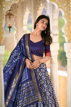 Vastranavya Designer Ikkat Print With Foil Work Lehenga Choli - Navy Blue