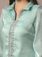 Myshka Women's Blue Solid Longline Party Tunic