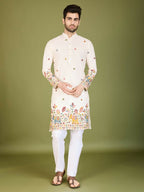 Vastranavya White Exclusive Festival Wear Cotton Sequence Embroidered & Thread Work Kurta