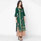 Cheera Hand Block Print Green Straight Kurta (MAAI-063K)