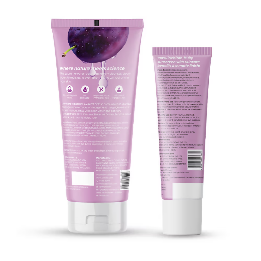 PLIX The Plant Fix Jamun Active Acne Kit With Spf 50+ Sunscreen & Juicy Cleanser