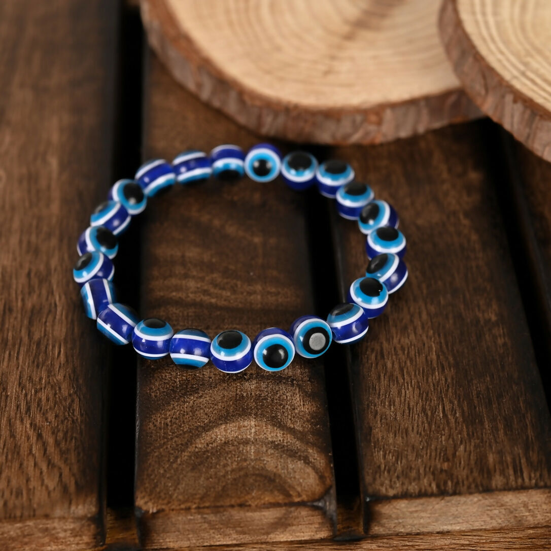 NVR Men & Women Black & Blue Evil Eye Elasticated Bracelet - Distacart