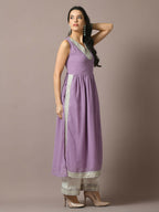 Myshka Women's Lavender Solid Georgette Anarkali Party Kurta Set