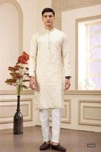Raivat Ethnic Art Silk Thread Work Kurta Pajama In Beige Colour