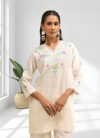 Joban Fashion Cream Linen Embroidered Readymade Cord Set - Distacart