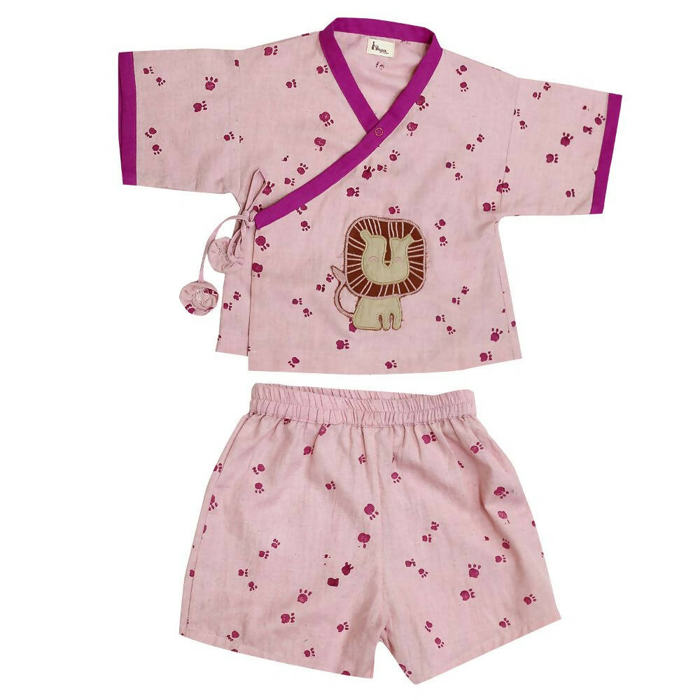 Mhyssa Mufasa Half Sleeve Wrap Style Pink T-shirt With Shorts Set For Kids