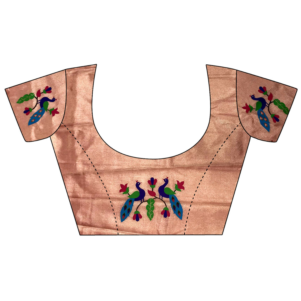 Joban Fashion Light Orange Peacock & Floral Motifs Tissue Paithani Saree