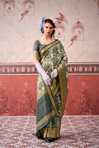 Vastranavya Mehendi Tussar Silk Printed with Viscose Border Saree & Unstitched Blouse - Distacart