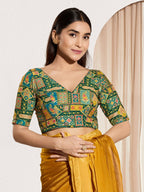 Joban Fashion Bottle Green Viscose Rayon Padded Blouse With V Neck Elbow Sleeves - Distacart