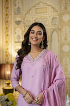 The52 Women's Beautiful Embroidery Work Viscose Rayon Fabric Straight Kurta Pant and Dupatta Set - Distacart