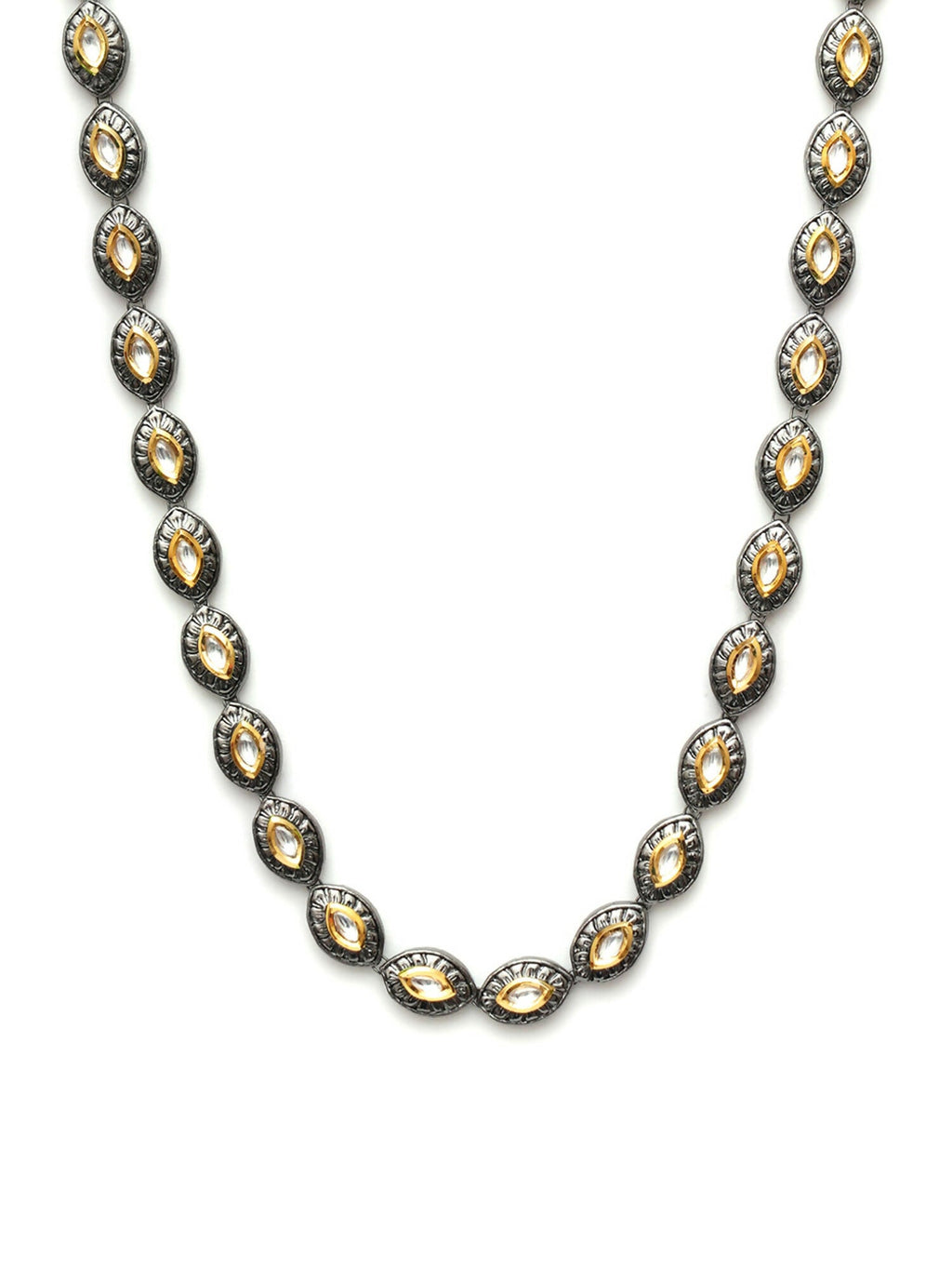 Dual Tone Kundan Neckpiece (silver) - Ruby Raang