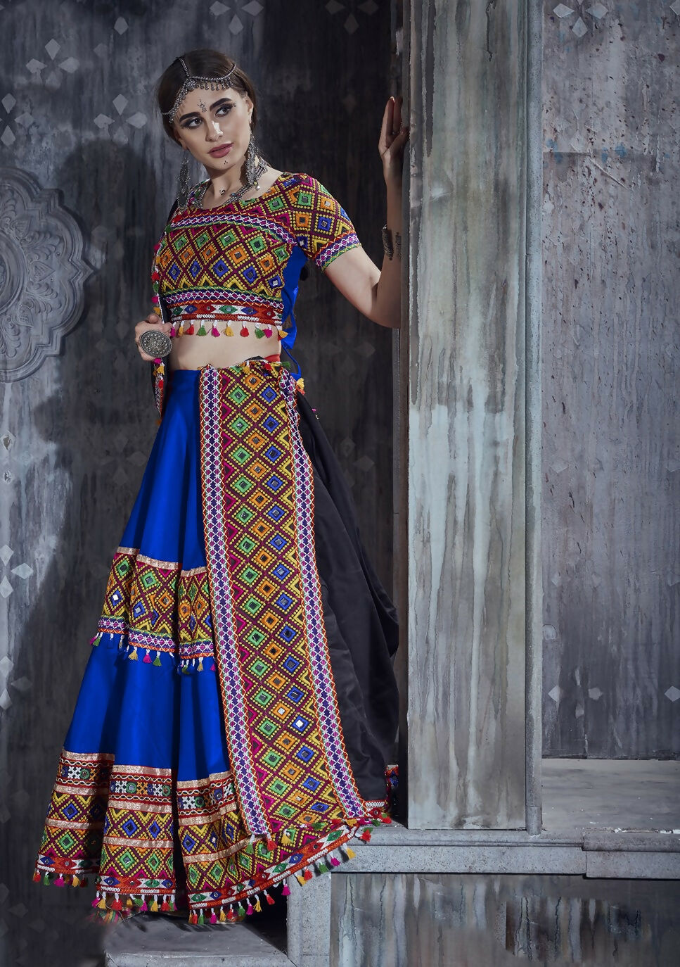 AI Fashion Blue Art Silk Designer Navratri Lehenga Choli Collection