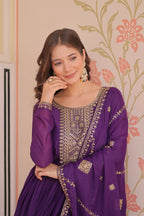 Joban Fashion Purple Georgette Sequence Embroidery Work Kurta Set - Distacart