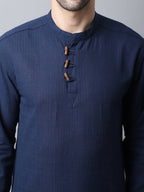 Even Apparels Navy Pure Cotton Men's Kurta With Band Collar - Distacart