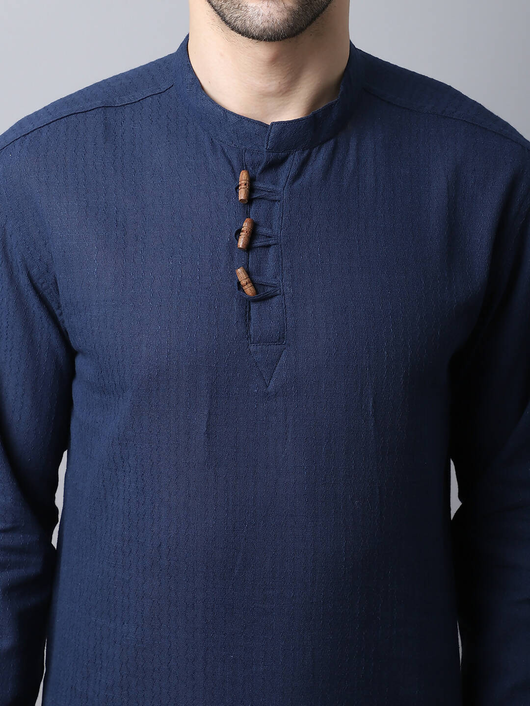 Even Apparels Navy Pure Cotton Men's Kurta With Band Collar - Distacart