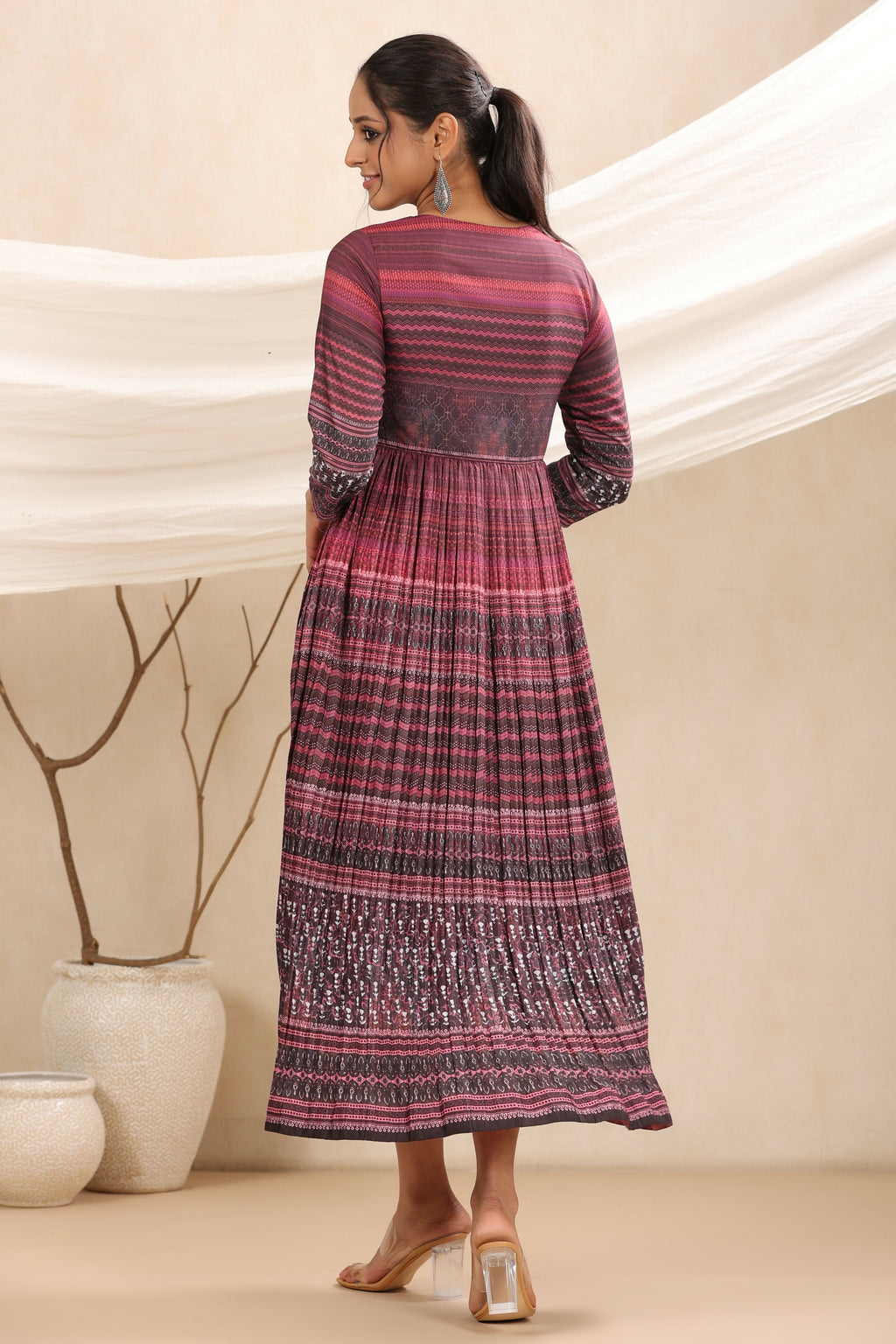 Juniper Purple muslin maxi dress with ethnic motif print with sequins & beads work - Distacart