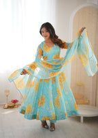 Teeya Creation Multi Color Soft Organza Silk Digital Print Party Wear Gown - Distacart