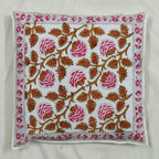 The Decor Nook Pink Brown Floral Print With Pink Border Cushion Cover