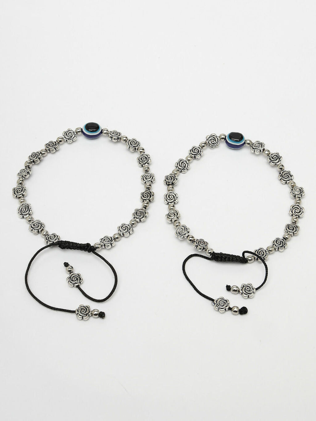 NVR Women's Evil Eye Black Silver Plated Adjustable Anklets - Distacart