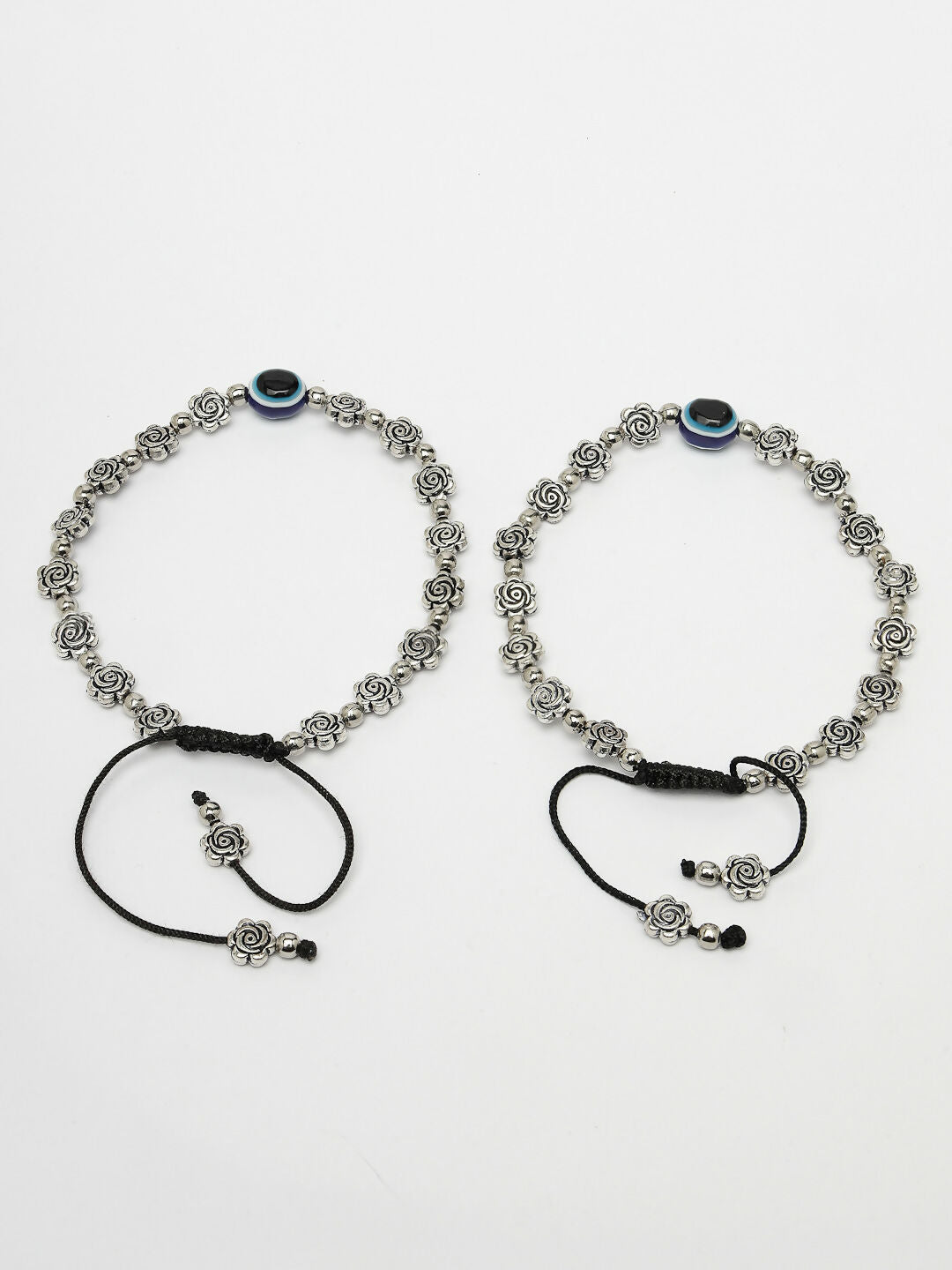 NVR Women's Evil Eye Black Silver Plated Adjustable Anklets - Distacart