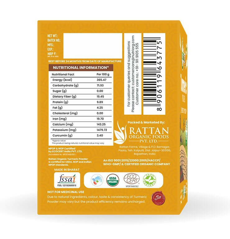 Nutriorg Certified Organic Turmeric Powder - Distacart