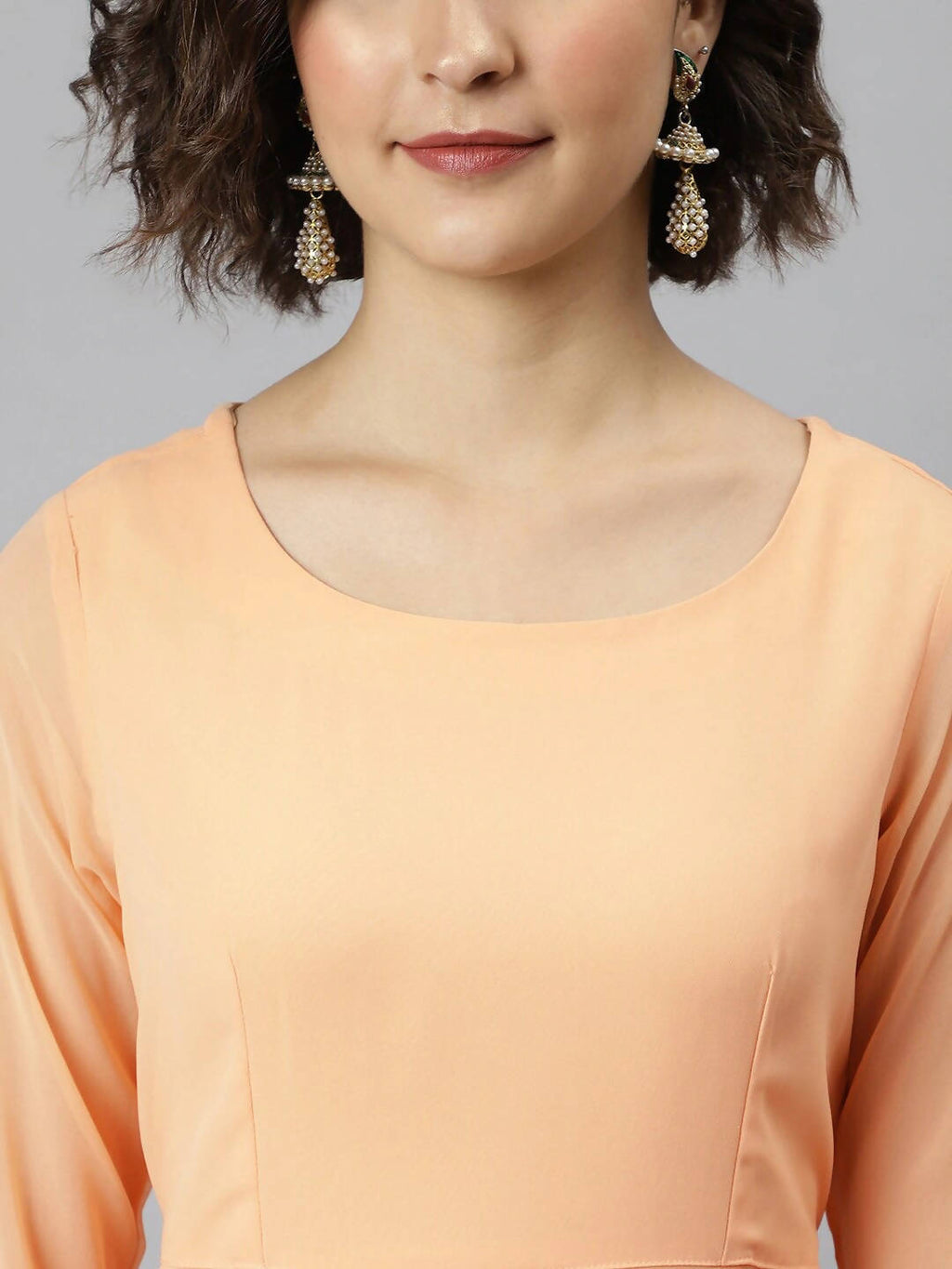 Janasya Peach-Coloured Flared Sleeves Georgette Anarkali Kurta - Distacart