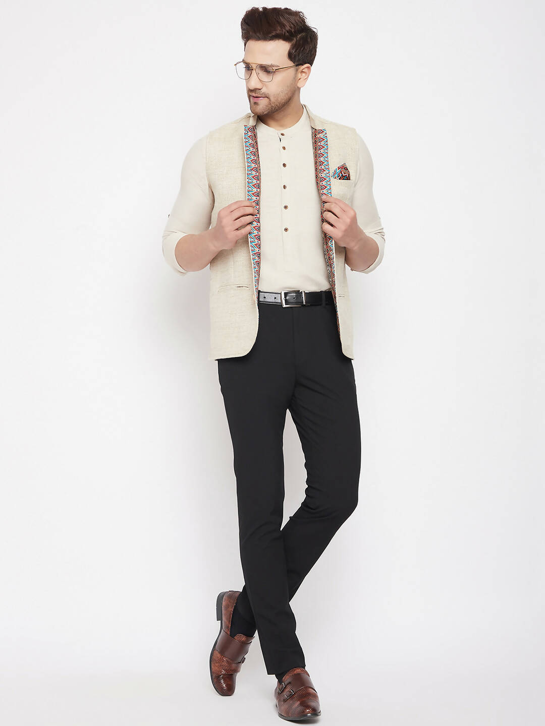 Even Apparels Beige Linen Men Woven Nehru Jacket - Distacart