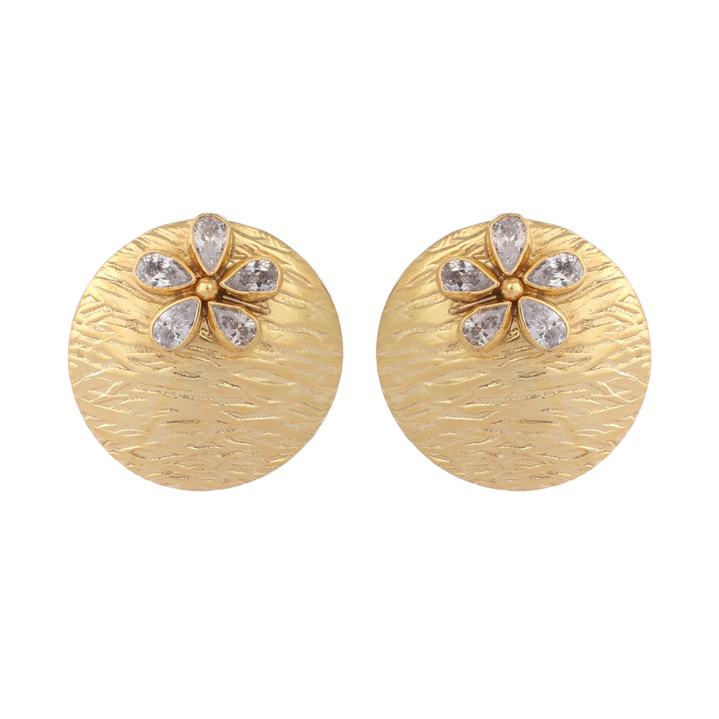 Nuyug 22K Gold-Plated Floral Motif Stud Earrings - Distacart