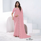Light Pink Pure Crepe Silk Sequence With Hand Work Saree With Unstitched Blouse - Norita Swaraa