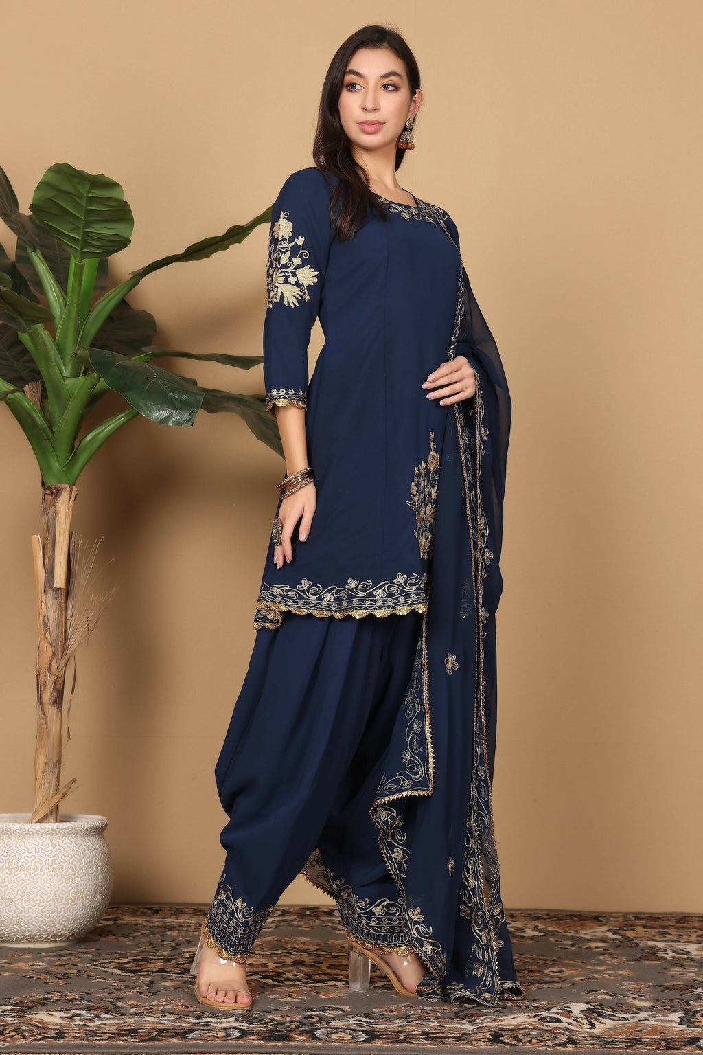 Joban Fashion Navy Blue Georgette Kurta Set - Distacart