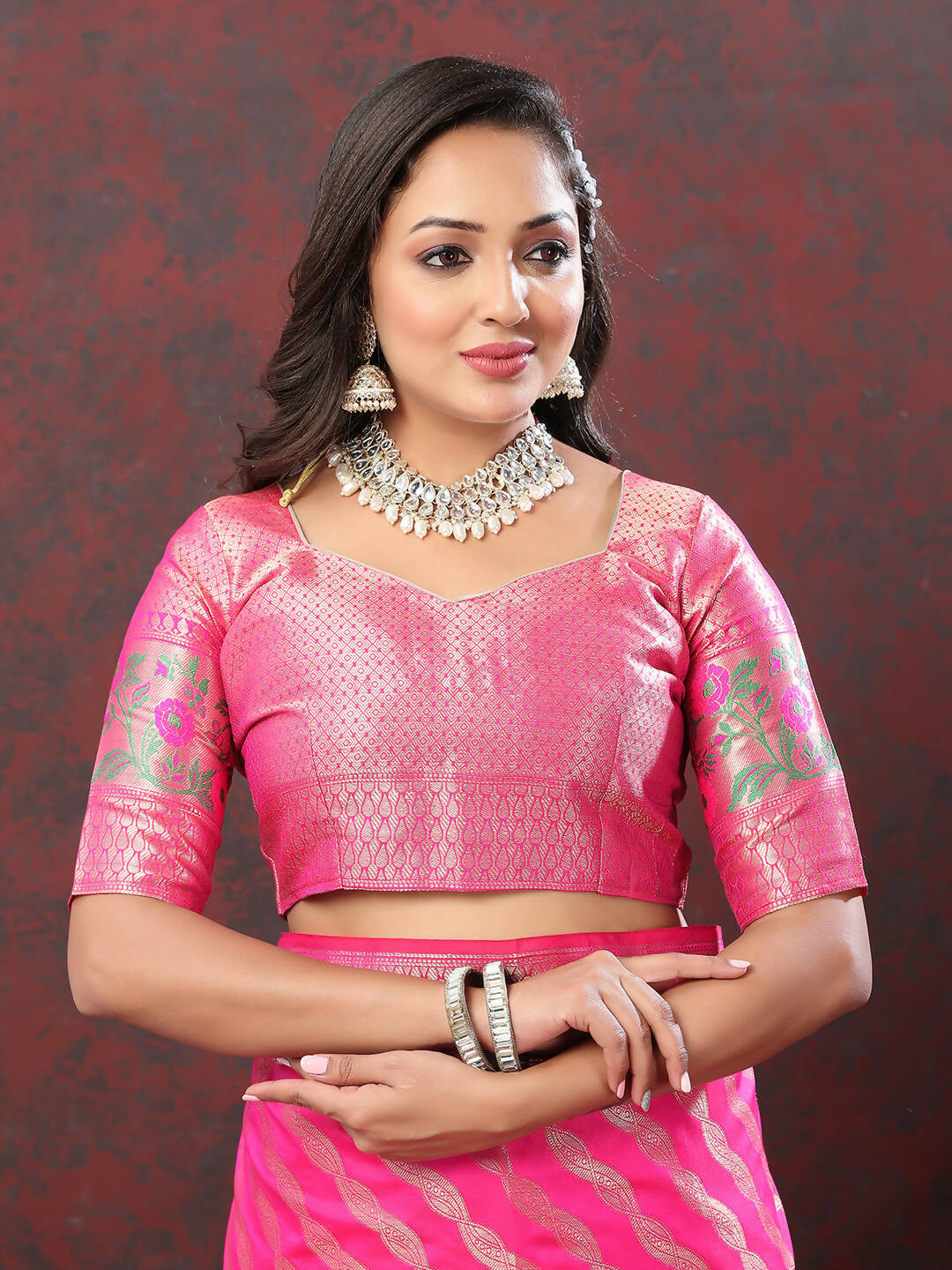 Lorenvalley Fashion Pink Soft Silk Woven Design with Zari Weaving Leheriya Design Saree
