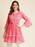 Pink Cotton Floral Printed Top - Himanshi