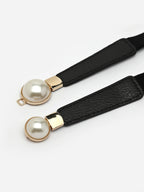 NVR Women Circular Black Stretchable Leather Belt