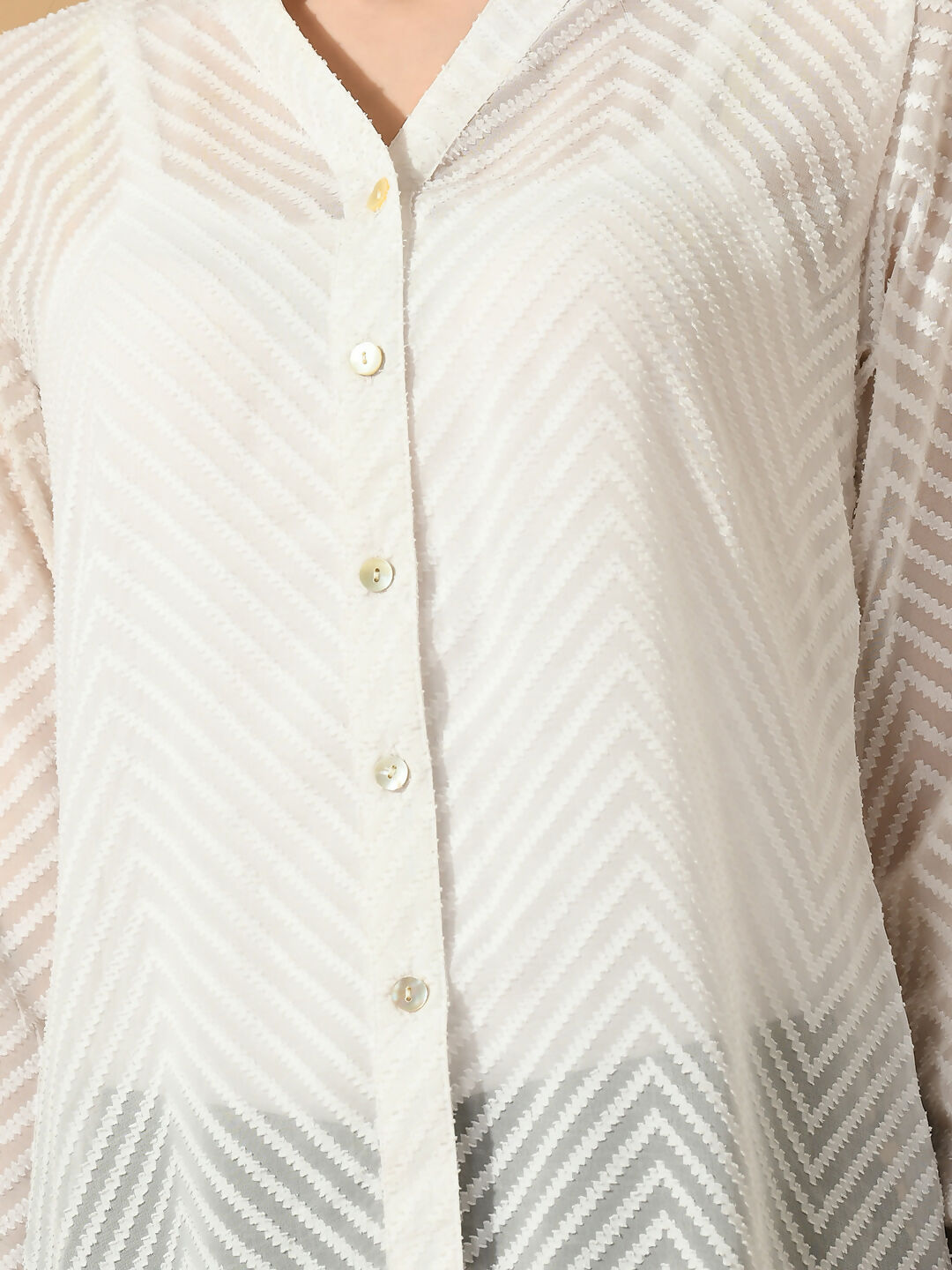 Myshka Women's White Georgette Solid Sheer Shirt
