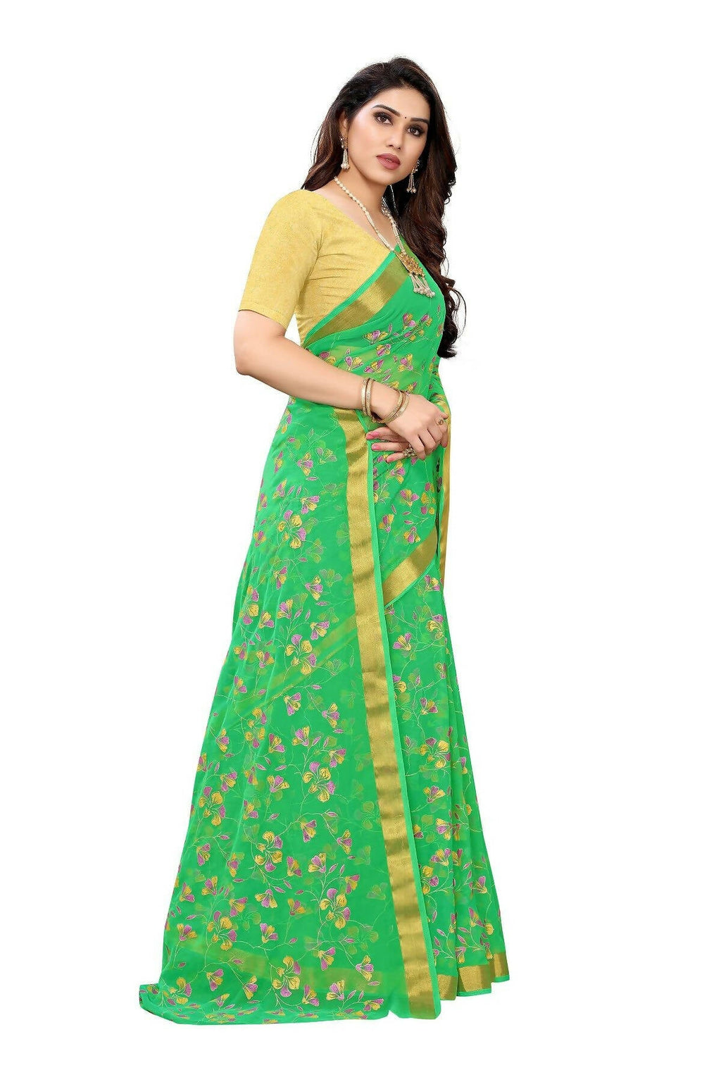Vamika Green Printed Chiffon Saree (UJALA GREEN) - Distacart