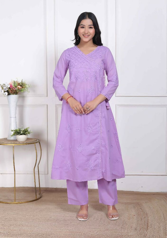 Miravan Womens Lavender Angrakha Kurta Set - Distacart