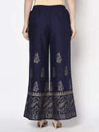 Aniyah Rayon Navy Blue Color Block Print Flared Slip-On Palazzo (AN-211K)