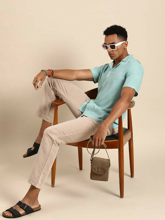 Blue Men Rayon Straight Opaque Casual Shirt - Mahotsav